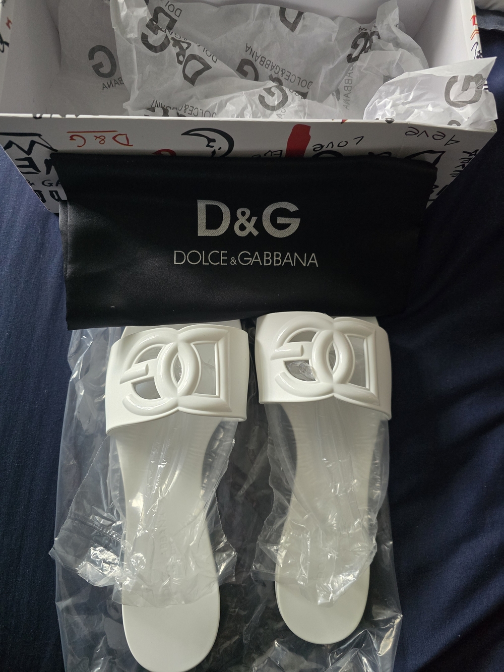Dolce & Gabbana Women's White Logo Slide Sandals